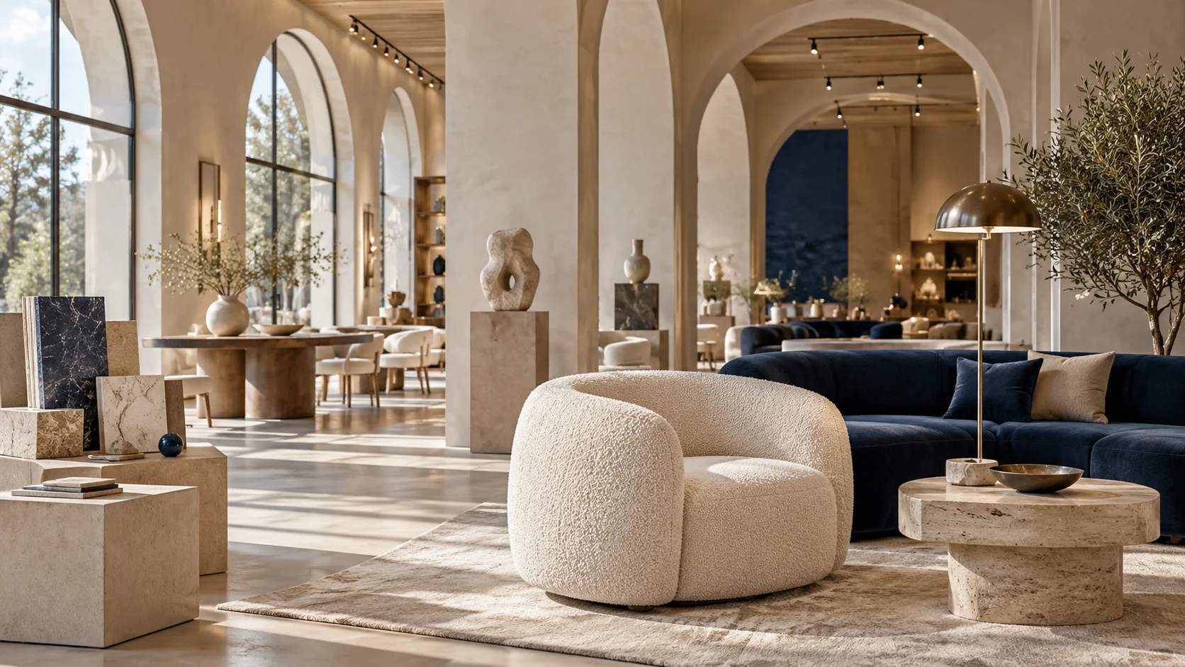 Illustration de principe : une collection de mobilier dans une galerie lumineuse